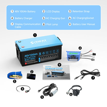 48V 100Ah LiFePO4 Battery for Golf Carts, 48 volt ABS Plastic Lithium Golf Cart Battery With Smart 200A BMS Bluetooth & LCD Monitoring & 18A charger