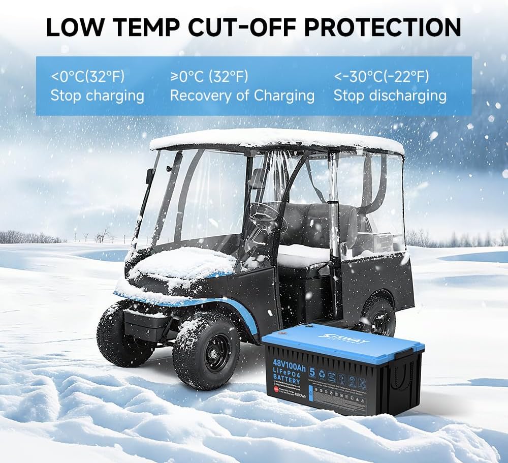 48V 100Ah LiFePO4 Battery for Golf Carts, 48 volt ABS Plastic Lithium Golf Cart Battery With Smart 200A BMS Bluetooth & LCD Monitoring & 18A charger