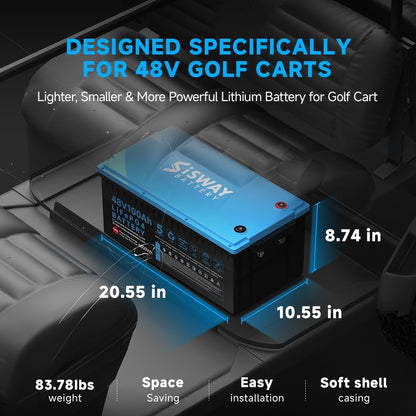 48V 100Ah LiFePO4 Battery for Golf Carts, 48 volt ABS Plastic Lithium Golf Cart Battery With Smart 200A BMS Bluetooth & LCD Monitoring & 18A charger