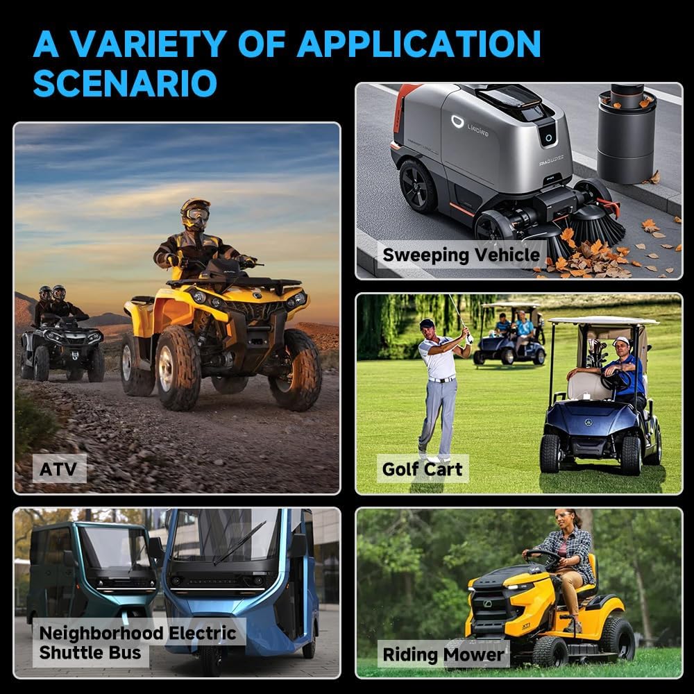 48V 100Ah LiFePO4 Battery for Golf Carts, 48 volt ABS Plastic Lithium Golf Cart Battery With Smart 200A BMS Bluetooth & LCD Monitoring & 18A charger