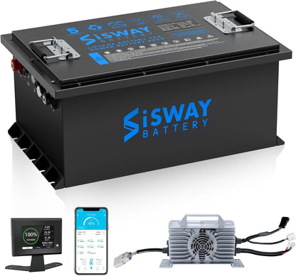 48V 51.2V 105AH Metal Case LifePo4 Golf Cart Li-ion Battery, 5376wh 10.24kw Smart BMS Bluetooth LFP Lithium battery with 20A charger For Golf Carts