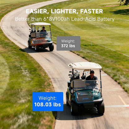 48V 51.2V 105AH Metal Case LifePo4 Golf Cart Li-ion Battery, 5376wh 10.24kw Smart BMS Bluetooth LFP Lithium battery with 20A charger For Golf Carts