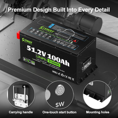 Sisway 51.2V 100Ah LifePO4 Lithium ion Golf Cart Battery 200A BMS-Exclusize