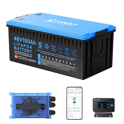 48V 100Ah LiFePO4 Battery for Golf Carts, 48 volt ABS Plastic Lithium Golf Cart Battery With Smart 200A BMS Bluetooth & LCD Monitoring & 18A charger
