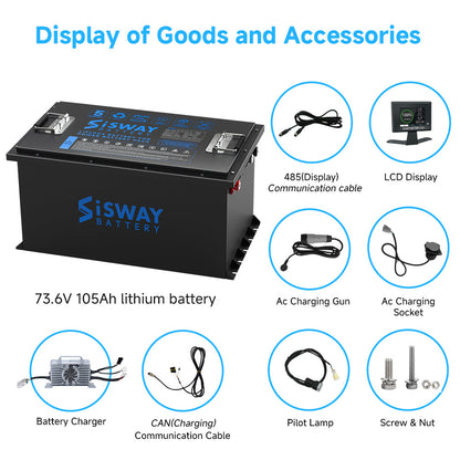 Smart 72V 105Ah Lithium Golf Cart Battery, 73.6 Volt 7728Wh 14.72kW Metal case LifePO4 Battery For Golf Cart